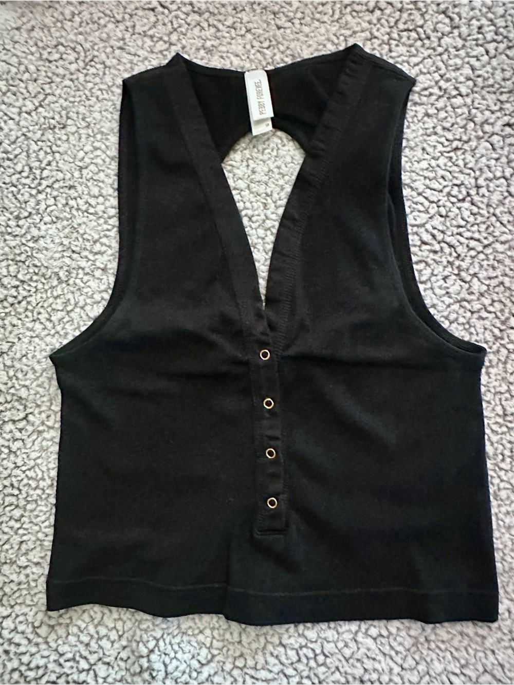 Black Sleeveless V-Neck Button-Front Tank Top
